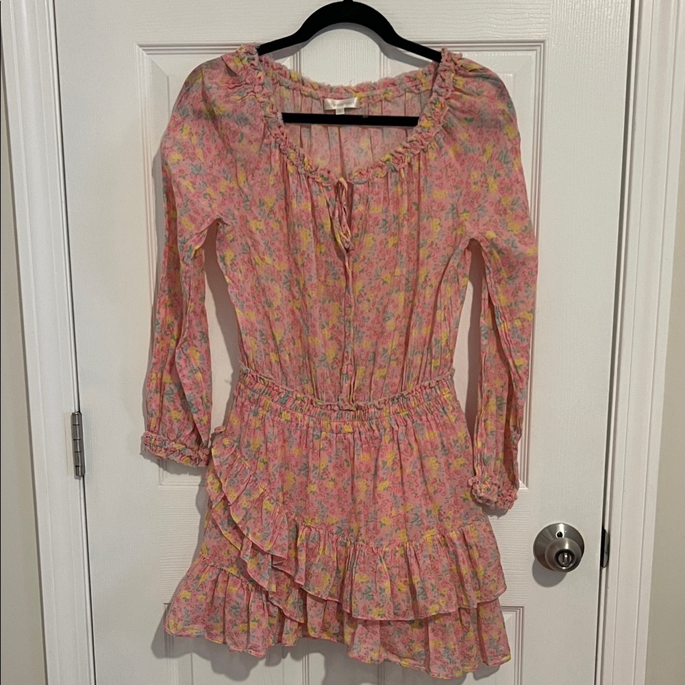LoveShackFancy pink longsleeve floral dress size Small